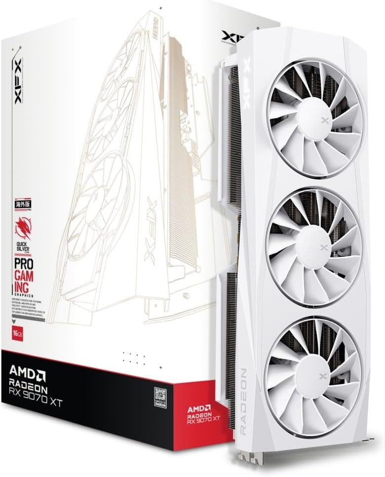 61mXw_7jgAL._AC_SL1500 XFX Quicksilver AMD Radeon RX 9070 XT White Gaming Edition 16GB GDDR6 Grafikkarte (RX-97TQICKW9) - Image 1