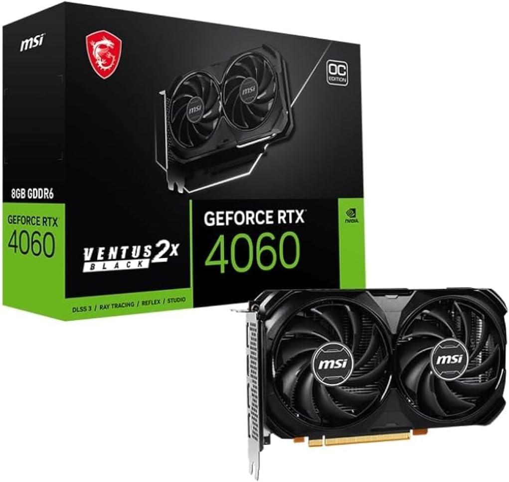 61q0rsE3ezL._AC_SL1500 MSI GeForce RTX 4060 Ventus 2X & Gaming X | 8GB GDDR6 | Ada Lovelace | DLSS 3 | 1080p Gaming - Image 1