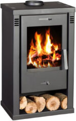 Balkan Énergie Talon Poêle à bois – 7 kW – Poêle à convection moderne – Gris graphite – Avec compartiment à bois – Classe d'efficacité énergétique A – Conforme Ecodesign