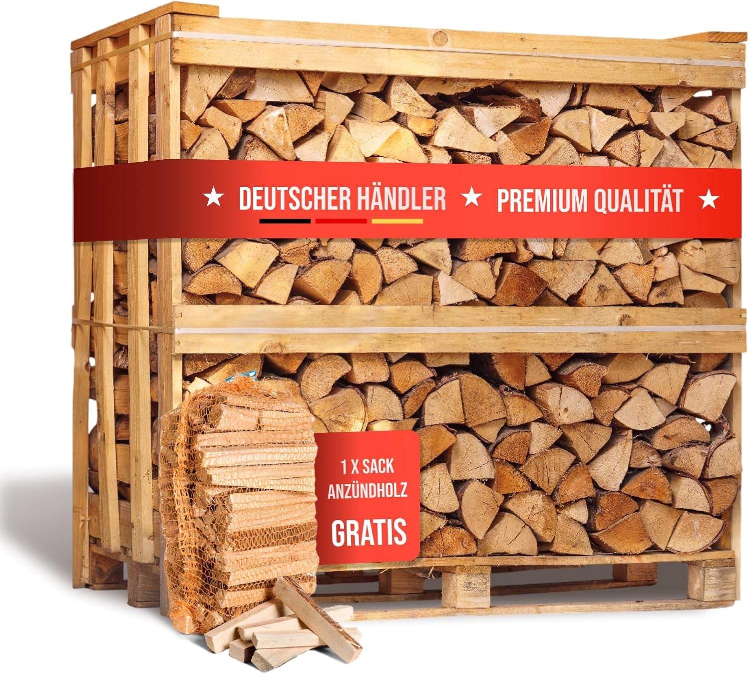 2218f427b368b4cd3d2d4cd02c059f36.jpg Kaminholz Breuer Bois de chauffage de hêtre premium – Palette 1 stère – Feuillus séchés en séchoir, propres & sans nuisibles pour cheminée, barbecue & poêle (bûches de 25 cm ou 30 cm au choix | Petit bois d'allumage offert) – Image 1