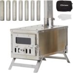 XCMAN Poêle à bois de camping – Poêle de tente compact en inox pour randonneurs – Pliable & transportable – Conduit 7 éléments & tablettes latérales inclus – Idéal pour camping d'hiver, pêche sur glace & aventures en plein air