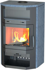 Thermia Bali Max V3 Poêle à bois – 8,5 kW – Poêle exclusif en stéatite – Vitre prismatique – Grande capacité de chauffe (jusqu'à 244 m³) – Compartiment à bois & chauffe-plat intégrés – Économe en énergie
