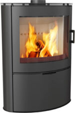 Kratki AB 2 (KOZA/AB/S/2) Poêle à bois – 10 kW – Design ovale moderne – Noir – Avec accumulateur TERMOTEC – Arrivée d'air extérieur – Haute efficacité