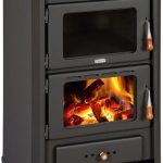 Prity FG Cuisinière à bois avec four et Compartiment à bois – 14 kW, Noir graphite