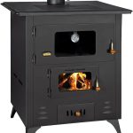 Prity 1P50R Cuisinière à bois – 14 kW – Puissante cuisinière d'atelier & de cuisine avec four & plaque de cuisson – Design classique noir/graphite – Construction robuste en acier