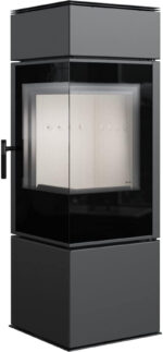 KRATKI Thor Poêle à bois – 8 kW – Poêle design moderne avec vision panoramique – Économe en énergie – Technologie d'accumulation Acumotte – Adapté à l'installation en angle