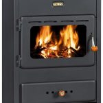 Prity K1 Poêle à bois – 9,5 kW – Poêle à bois compact sur pied – Avec plaque en fonte & compartiment à bois – Noir graphite – Chauffage efficace