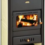 Prity WD W24 D Poêle bouilleur – 24,3 kW – Avec raccordement au chauffage central – 18,2 kW côté eau – Panneaux latéraux blanc crème – Grand hublot
