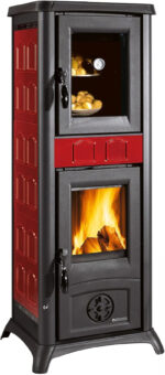 La Nordica Gemma Forno Poêle à bois – 7 kW, céramique rouge bordeaux & fonte