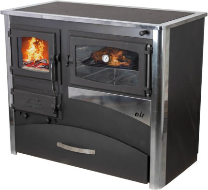 ABC Concept 2 Air Poêle à bois – 11,6 kW – Poêle à bois multifonction avec four & plaque de cuisson – Classe d'efficacité énergétique A – Chambre de combustion robuste en inox – Chauffage & cuisson autonomes