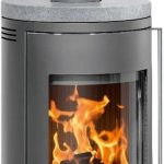 Justus Faro 2.0 Poêle à bois – 6 kW – Poêle rond élégant avec touches de stéatite – Fonctionnement continu 24 h – Compartiment à bois intégré – Pour pièces jusqu'à 124 m³ – Sécurité certifiée