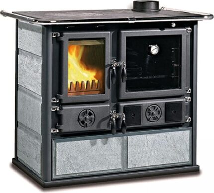 La Nordica « Rosa » Cuisinière à bois – 6,5 kW – Poêle sur pied avec four & plaque de cuisson – Design élégant en pierre naturelle – Économe en énergie – Capacité de chauffe 185 m³