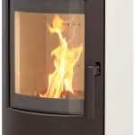 Thermia München XL Poêle à bois – 7 kW – Poêle à accumulation moderne avec hublot panoramique – Blanc crème – Régulation automatique de l'air – Adapté à la combustion continue