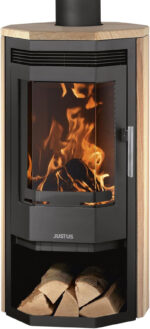 Justus Usedom 5 Poêle à bois – 5,5 kW – Avec élégant habillage en grès – Triple système d'air – Fonction combustion continue – Raccordement de conduit flexible