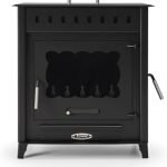 Prensa Vesubio 2 Poêle à bois – 14,3 kW – Puissant poêle d'atelier & cuisinière avec four – Classe d'efficacité énergétique A – Construction robuste en acier – Avec porte de chargement latérale
