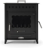 Prensa Vesubio 2 Poêle à bois – 14,3 kW – Puissant poêle d'atelier & cuisinière avec four – Classe d'efficacité énergétique A – Construction robuste en acier – Avec porte de chargement latérale