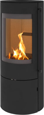 H&M Germany EVO 2.1 Poêle à bois – 7 kW – Poêle design moderne avec vision panoramique – Compartiment à bois intégré avec porte – Classe d'efficacité énergétique A – Raccordements de conduit flexibles – Image 2