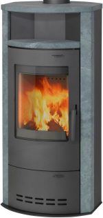 Thermia Hamburg V4 Poêle à bois – 7 kW – Poêle à accumulation moderne avec habillage en pierre naturelle – Chauffage efficace jusqu'à 300 m³ – Design compact et intemporel